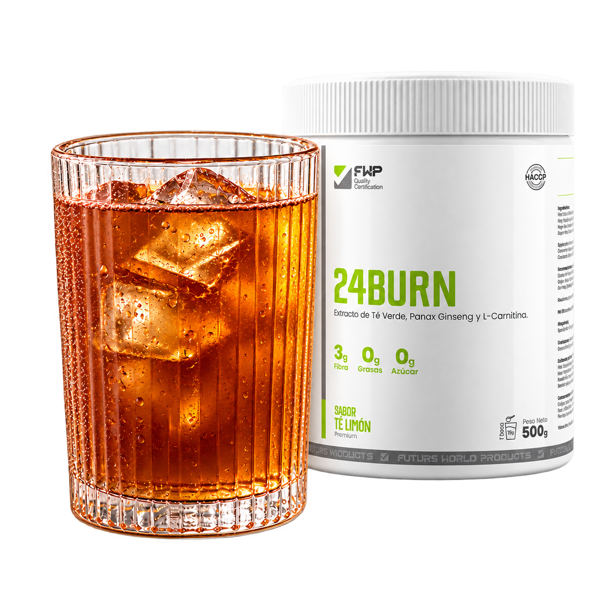 Vaso preparado delante del tarro de 24BURN+